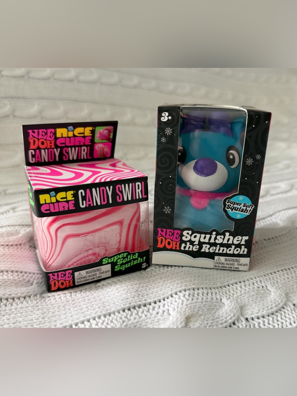 (2) NeeDohs, Reindoh Squisher and Candy Swirl Cube